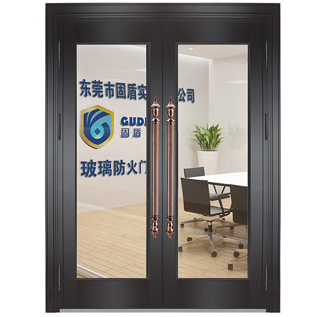 双开黑钛不锈钢玻璃防火门